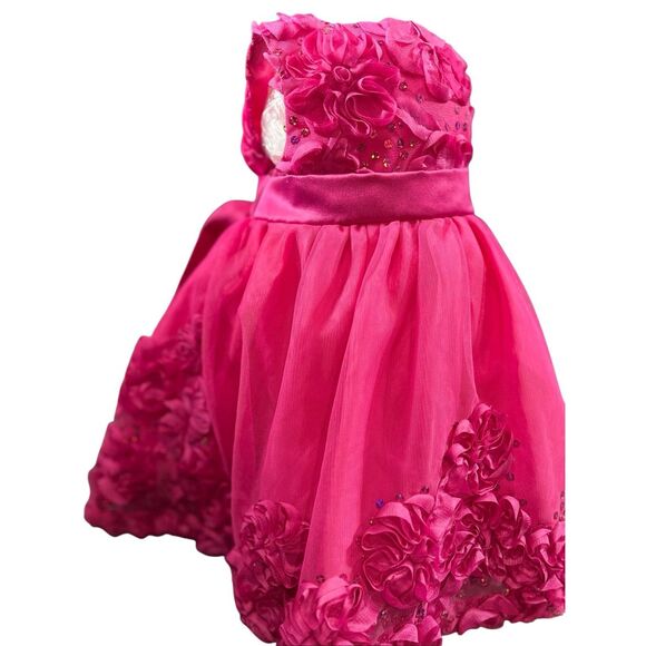 Rare Editions Baby Girl Fuchsia Pink Rosette Sequin Dress Size 6-9 Months Formal - Picture 4 of 14